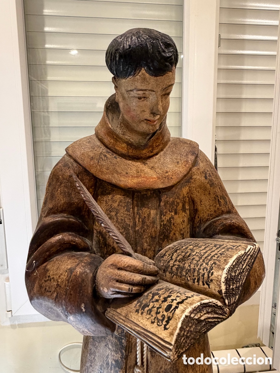 Antig&uuml;edades: Espectacular fraile franciscano tallado 77 cm
