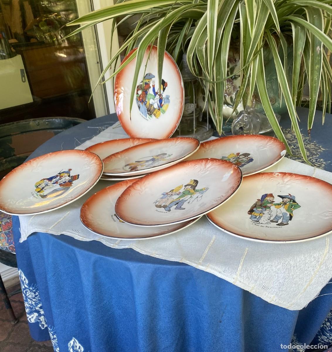Antig&uuml;edades: Juego 8 platos llanos en loza Sant Amand (Francia)