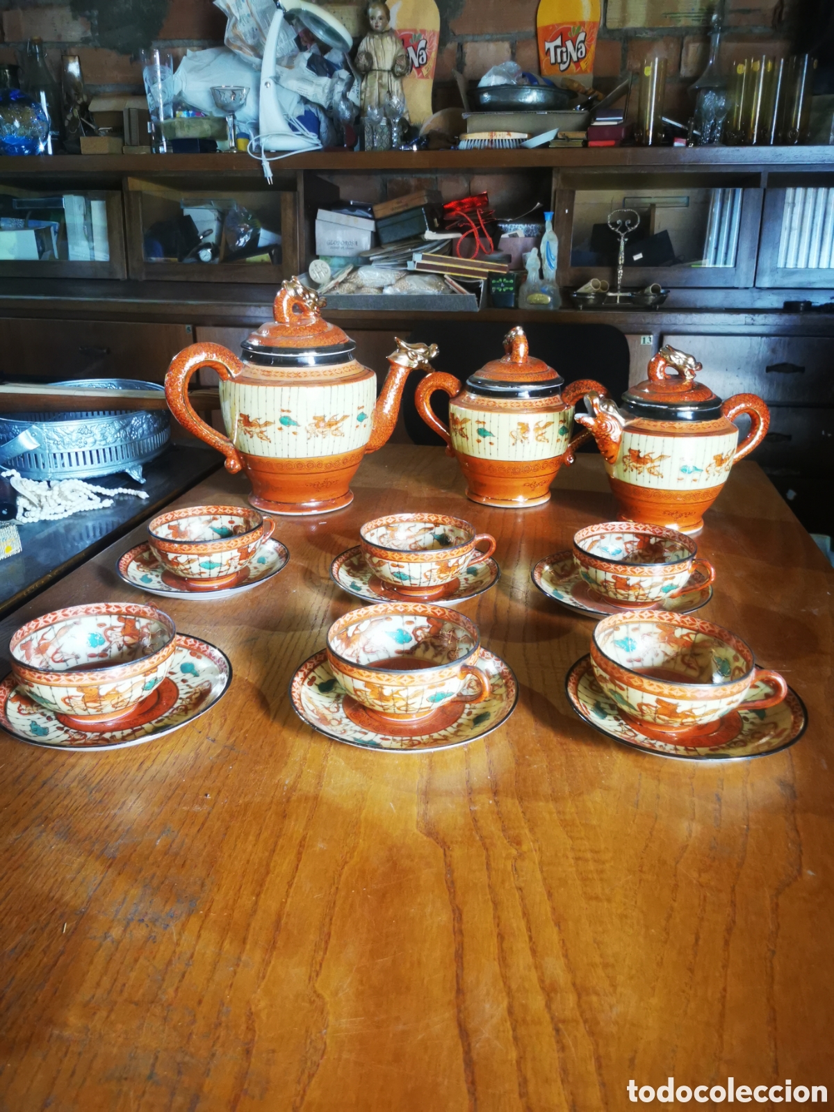 Antig&uuml;edades: Juego caf&egrave; Oriental finales siglo XIX. Cascara de huevo