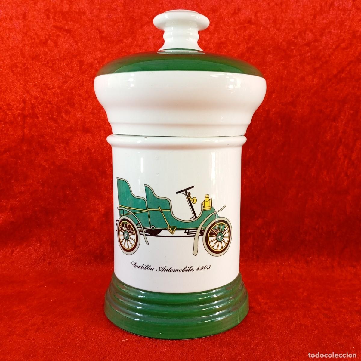 Antig&uuml;edades: PRECIOSO BOTE DE FARMACIA - FIRST PACKARD AUTOMOBILE 1899 CADILLAC 1903 - PORCELANA PONTESA - 24 CM
