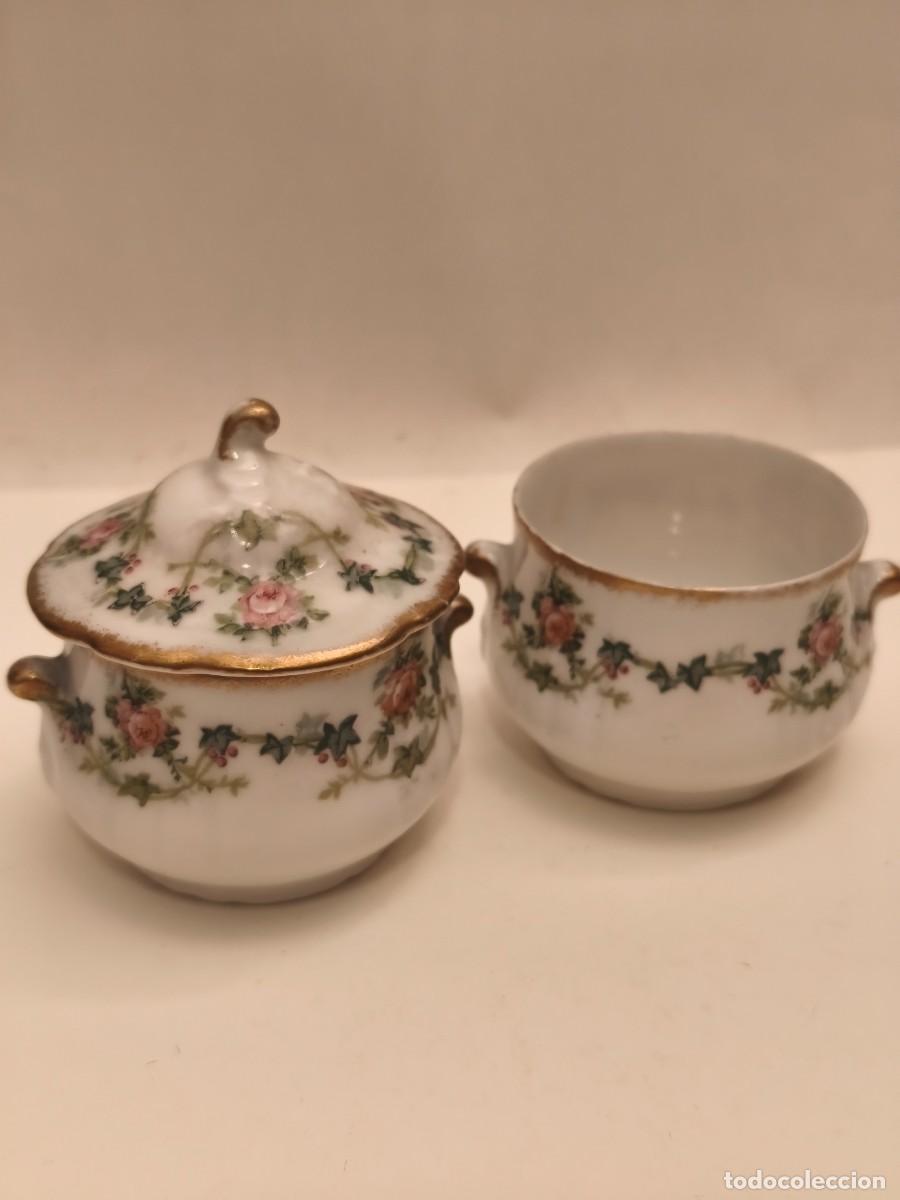 Antig&uuml;edades: ANTIGUA PAREJA DE TARRITOS PARA SALSAS EN FINA PORCELANA DE LIMOGES PINTADA A MANO
