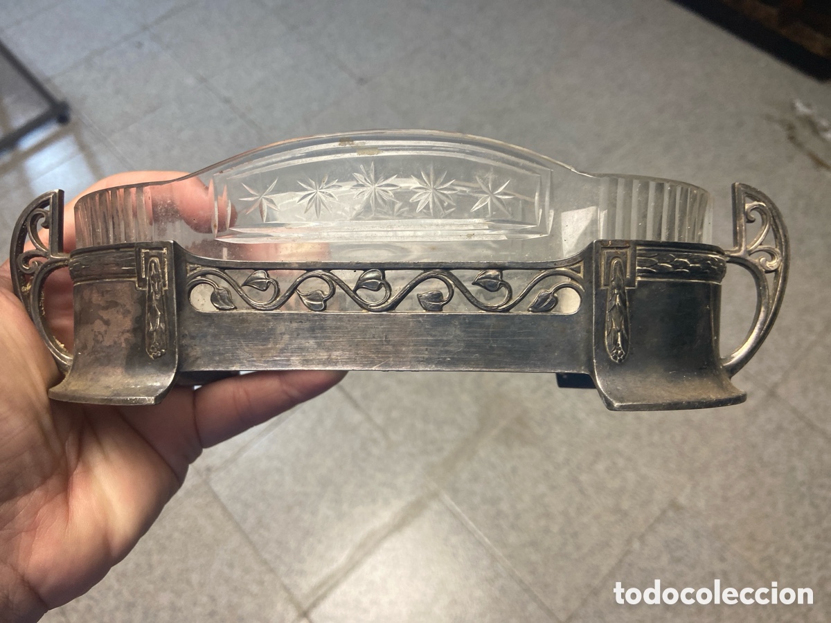 Antig&uuml;edades: Centro de mesa / Jardini&egrave;re Art Nouveau WMF - Plata Electropatinada y Cristal Tallado, c. 1900