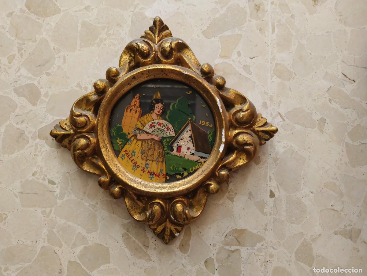 Antig&uuml;edades: BONITA CORNUCOPIA DORADA CON ESCENA VALENCIANA PINTADA SOBRE CRISTAL - A&Ntilde;OS 50 - 20 x 20 CM