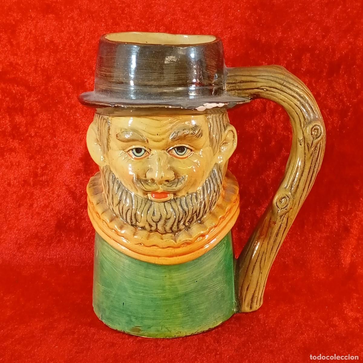 Antig&uuml;edades: JARRA POLICROMADA A MANO - PERSONAJE CARICATURESCO - RARA - 15 CM