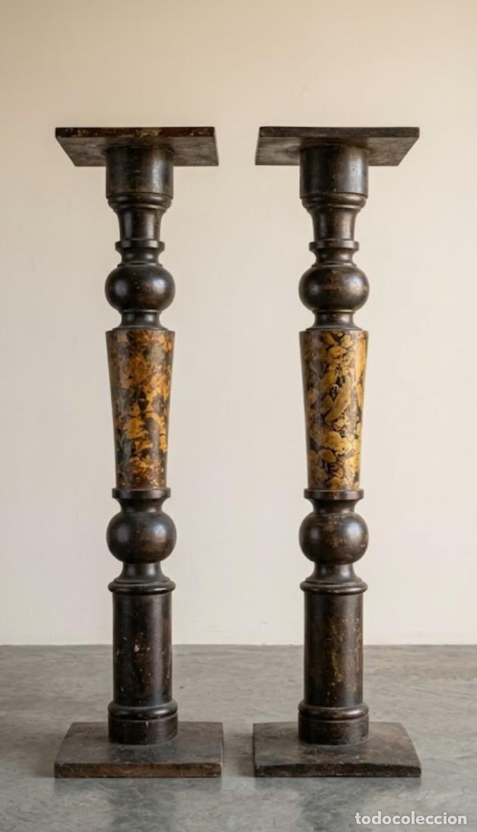 Antig&uuml;edades: 2 columnas peanas antiguas 80 cm. - Foto 2