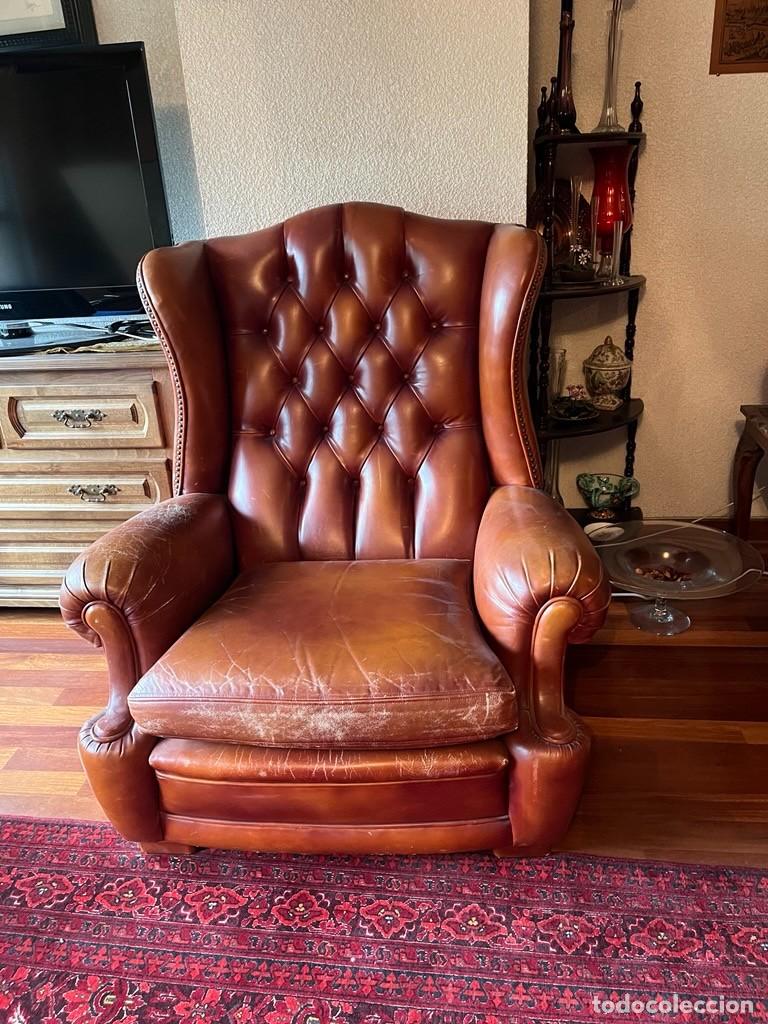 Antig&uuml;edades: Sill&oacute;n orejero vintage estilo Chesterfield
