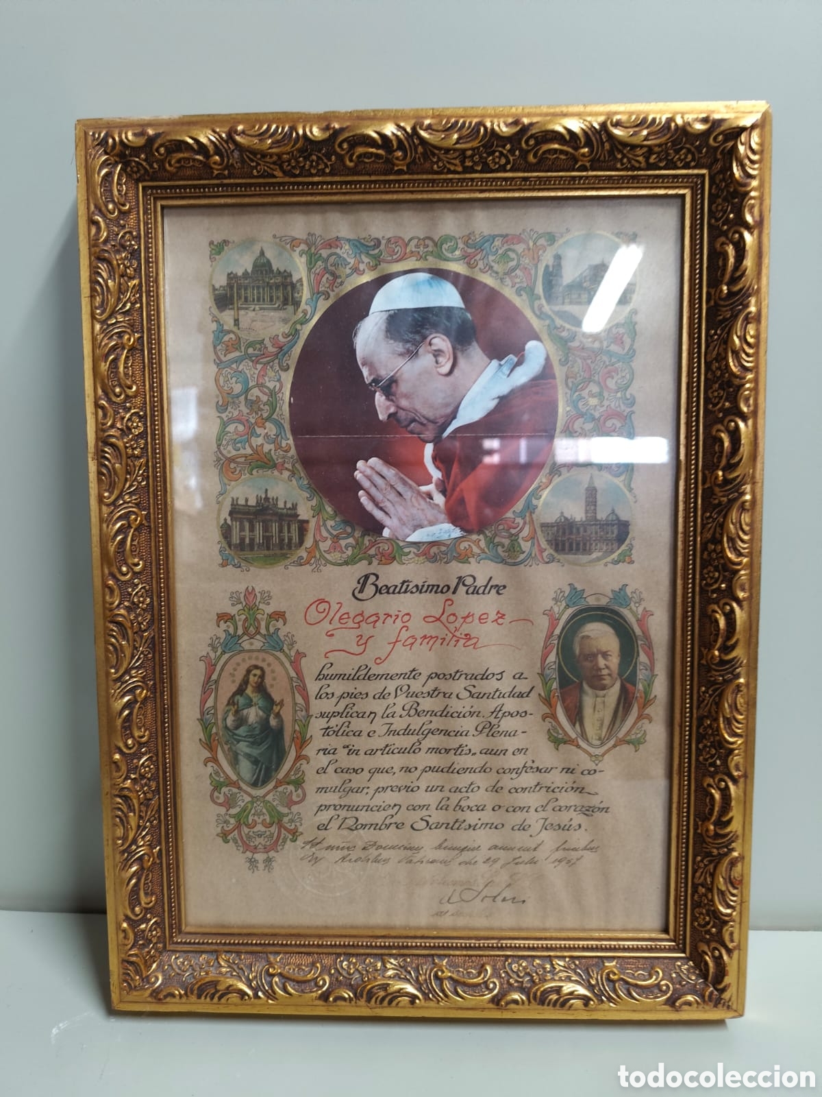 Antig&uuml;edades: Cuadro Bendici&oacute;n Apost&oacute;lica e Indulgencia Plenaria in art&iacute;culo mortis. Beat&iacute;simo Padre.