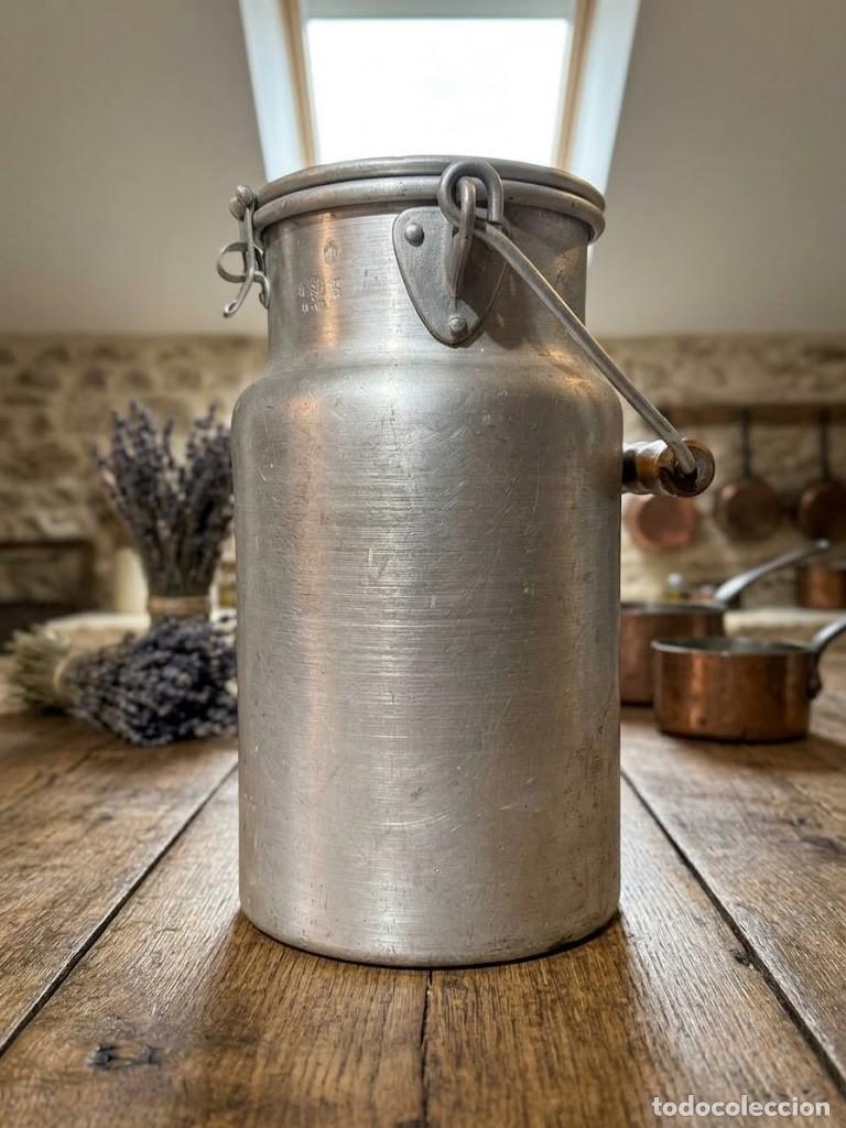 Antig&uuml;edades: Lechera rural aluminio 4L, a&ntilde;os 50-70