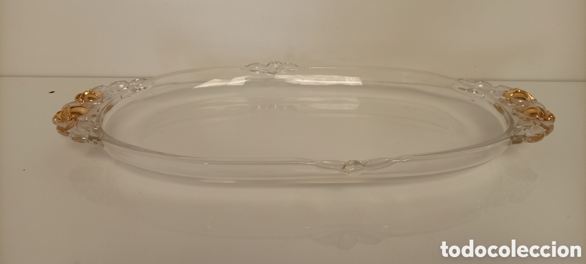 Antig&uuml;edades: .BANDEJA RECTANGULAR DE CRISTAL CON ASAS DE ROSAS - Foto 2