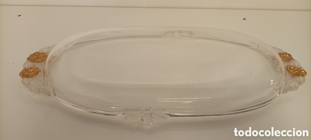Antig&uuml;edades: .BANDEJA RECTANGULAR DE CRISTAL CON ASAS DE ROSAS - Foto 3