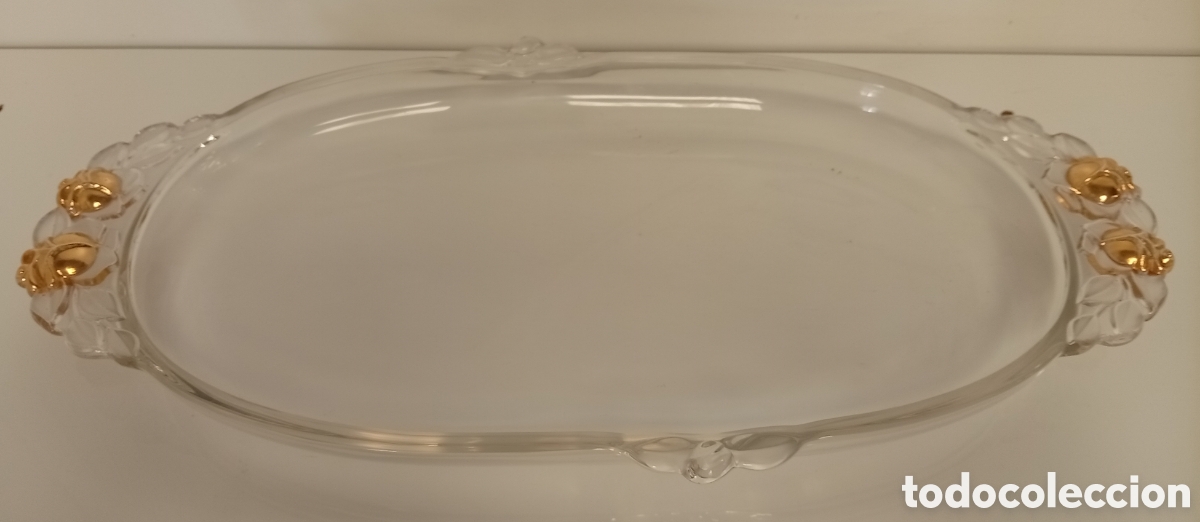 Antig&uuml;edades: .BANDEJA RECTANGULAR DE CRISTAL CON ASAS DE ROSAS - Foto 1
