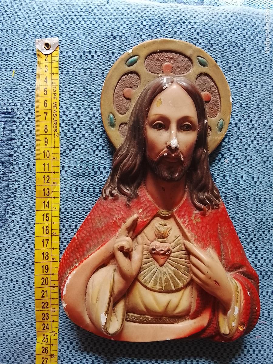 Antig&uuml;edades: IMAGEN ANTIGUA CRISTO SAGRADO CORAZON DE JESUS , SEMANA SANTA . ESTILO OLOT