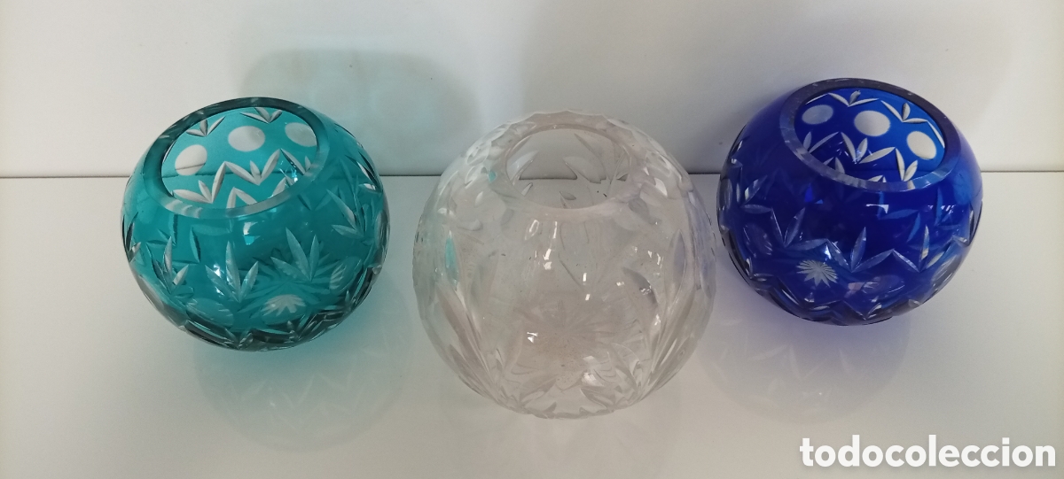 Antiques: .JARRONES ESFERICOS O BOLES TIPO CRISTAL DE BOHEMIA