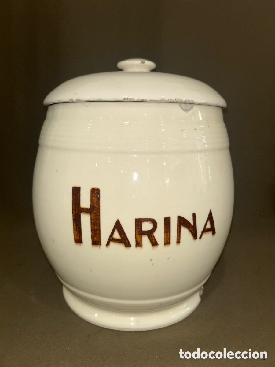 Antig&uuml;edades: ANTIGUO TARRO DE CER&Aacute;MICA DE MANISES BOTE DE COCINA HARINA CON TAPA FINALES S.XIX PRINCIPIOS S.XX