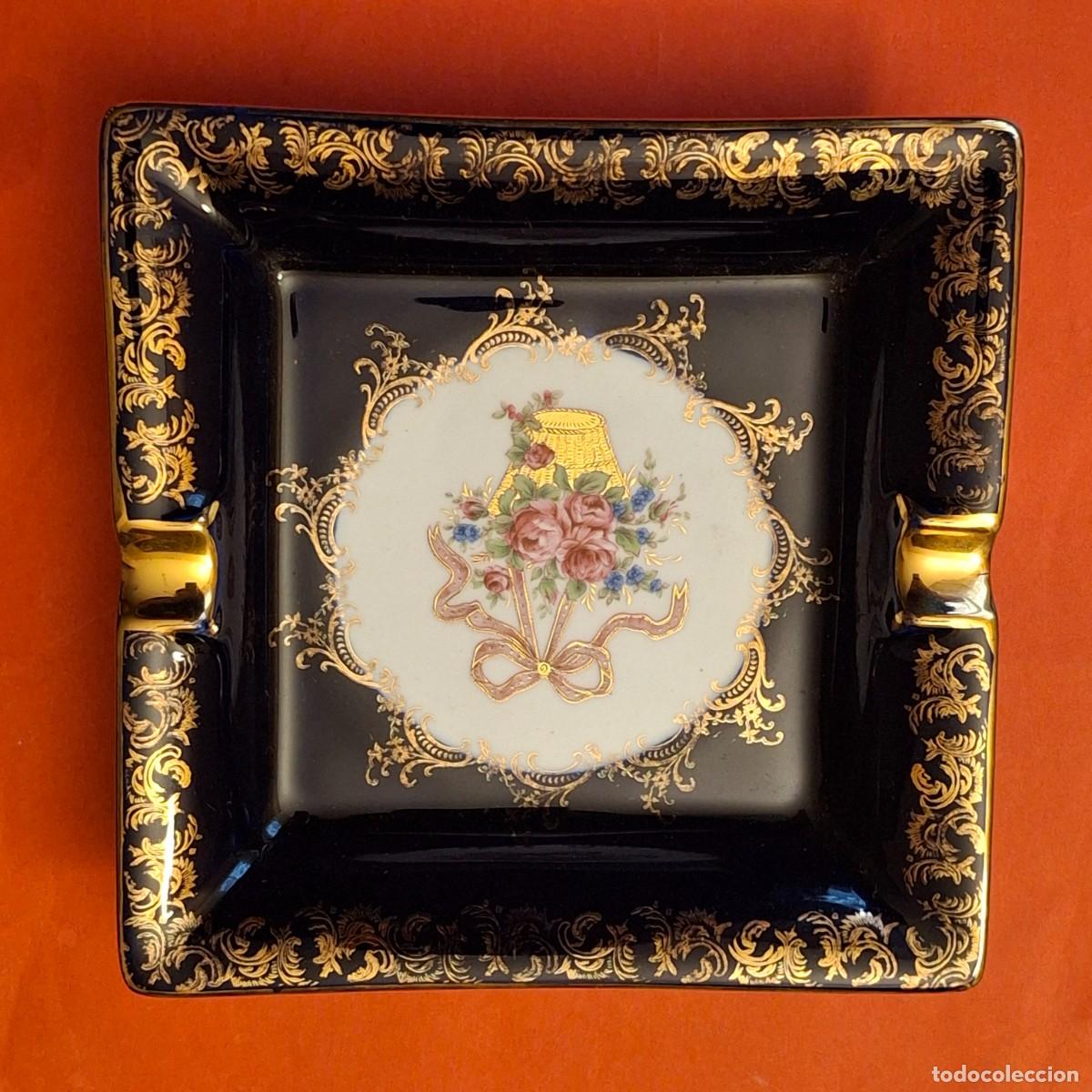 Antig&uuml;edades: CENICERO PORCELANA CERAMICA - LIMOGES CASTEL FRANCE - 22K GOLD ORO - 15x15cm.