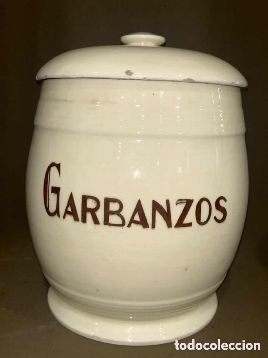 Antig&uuml;edades: ANTIGUO TARRO DE CER&Aacute;MICA DE MANISES BOTE DE COCINA GARBANZOS CON TAPA FINALES S.XIX PRINCIPIOS S.XX