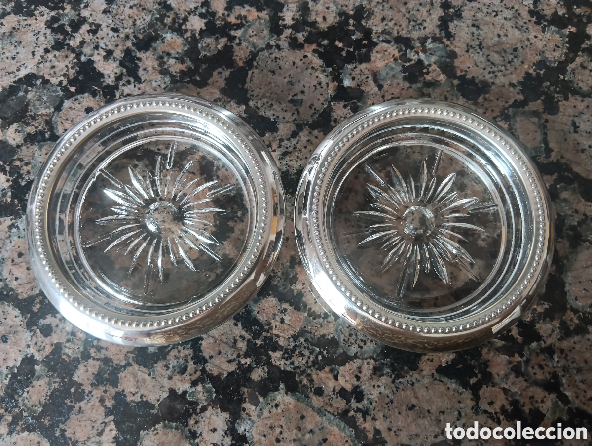 Antig&uuml;edades: Pareja posavasos cristal y plata - Foto 2