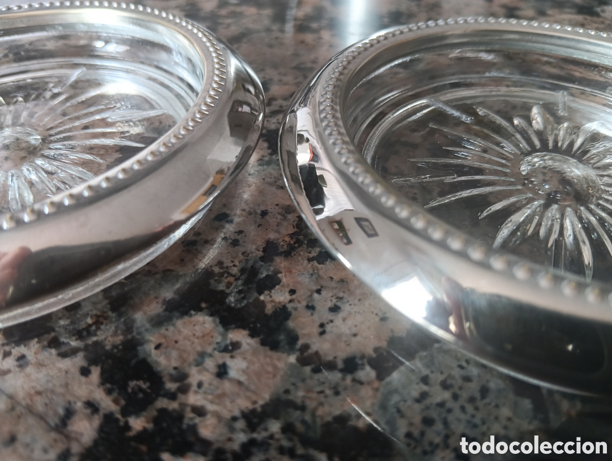 Antig&uuml;edades: Pareja posavasos cristal y plata - Foto 3