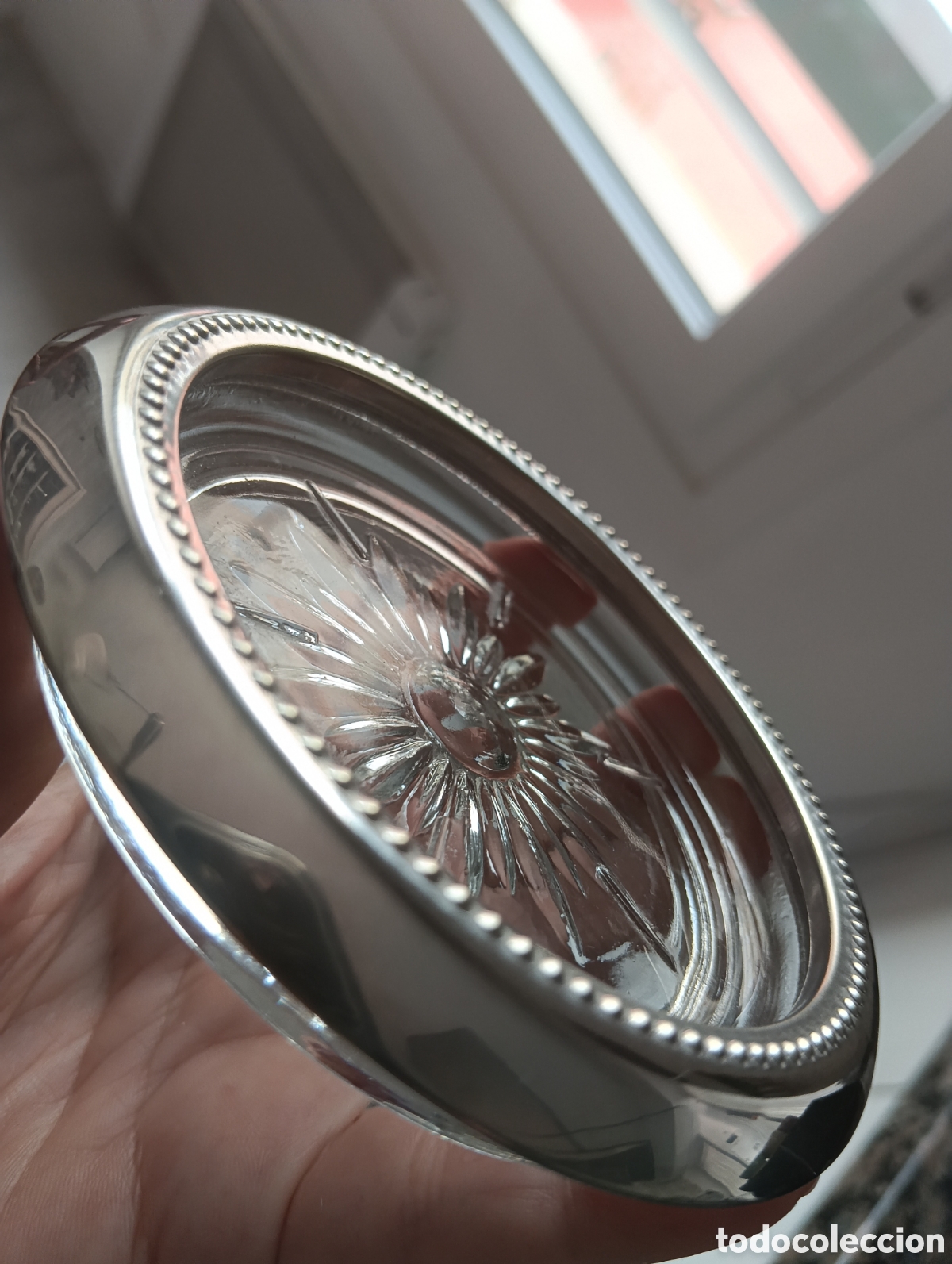 Antig&uuml;edades: Pareja posavasos cristal y plata - Foto 8