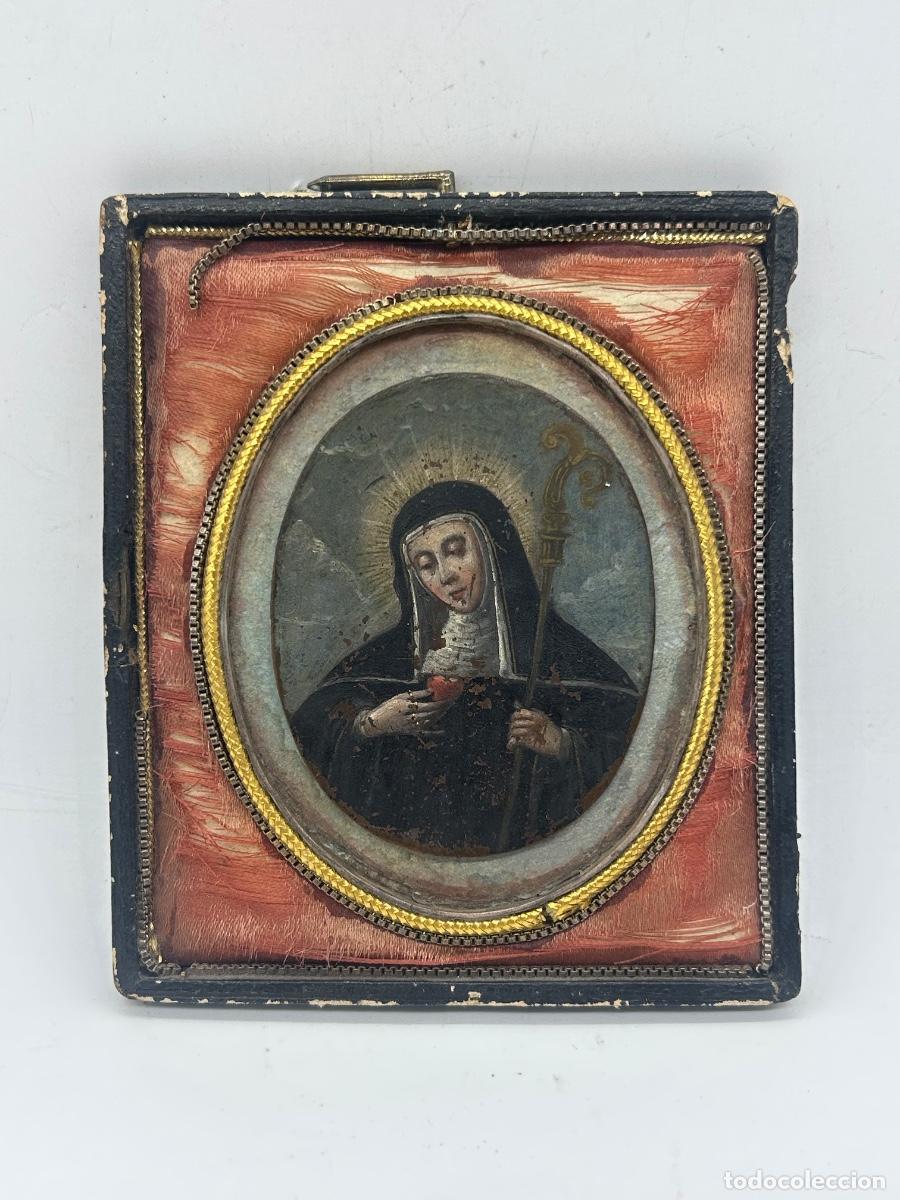Antiguidades: MARAVILLOSO RELICARIO VIRGEN, OLEO SOBRE COBRE, S. XVIII