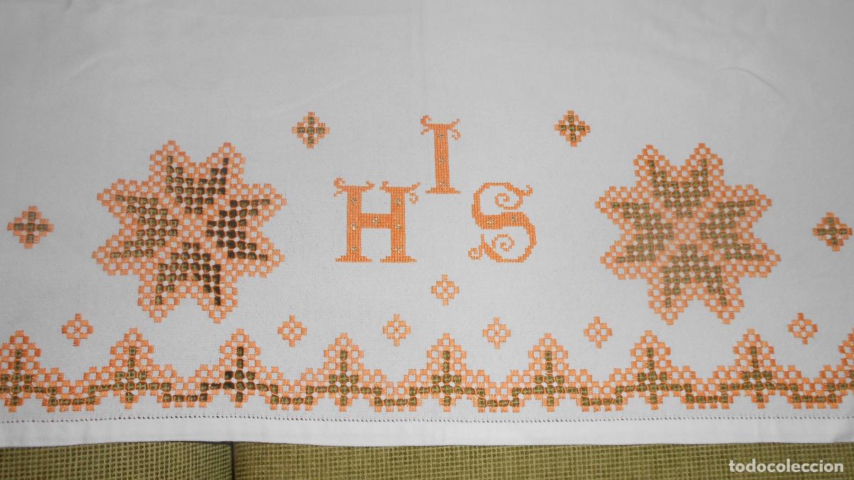 Antig&uuml;edades: Antiguo Mantel de Altar, Blanco Bordados Hardanger a mano. 210 x 130 cm