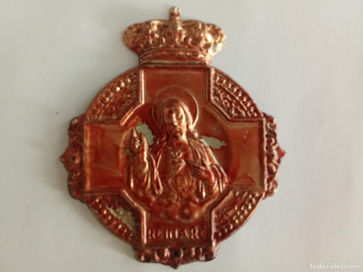 Antig&uuml;edades: Antigua chapa de puerta Sagrado Coraz&oacute;n ( Reinar&eacute; ) a&ntilde;os 40 - 50 sin uso