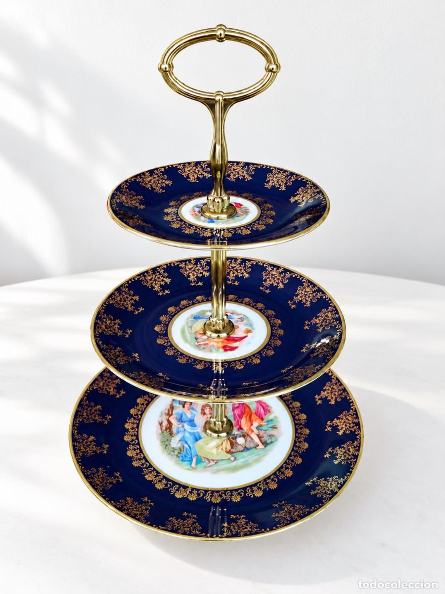 Antig&uuml;edades: FRUTERO O CENTRO DE MESA PORCELANA AZUL COBALTO Y ORO 24K