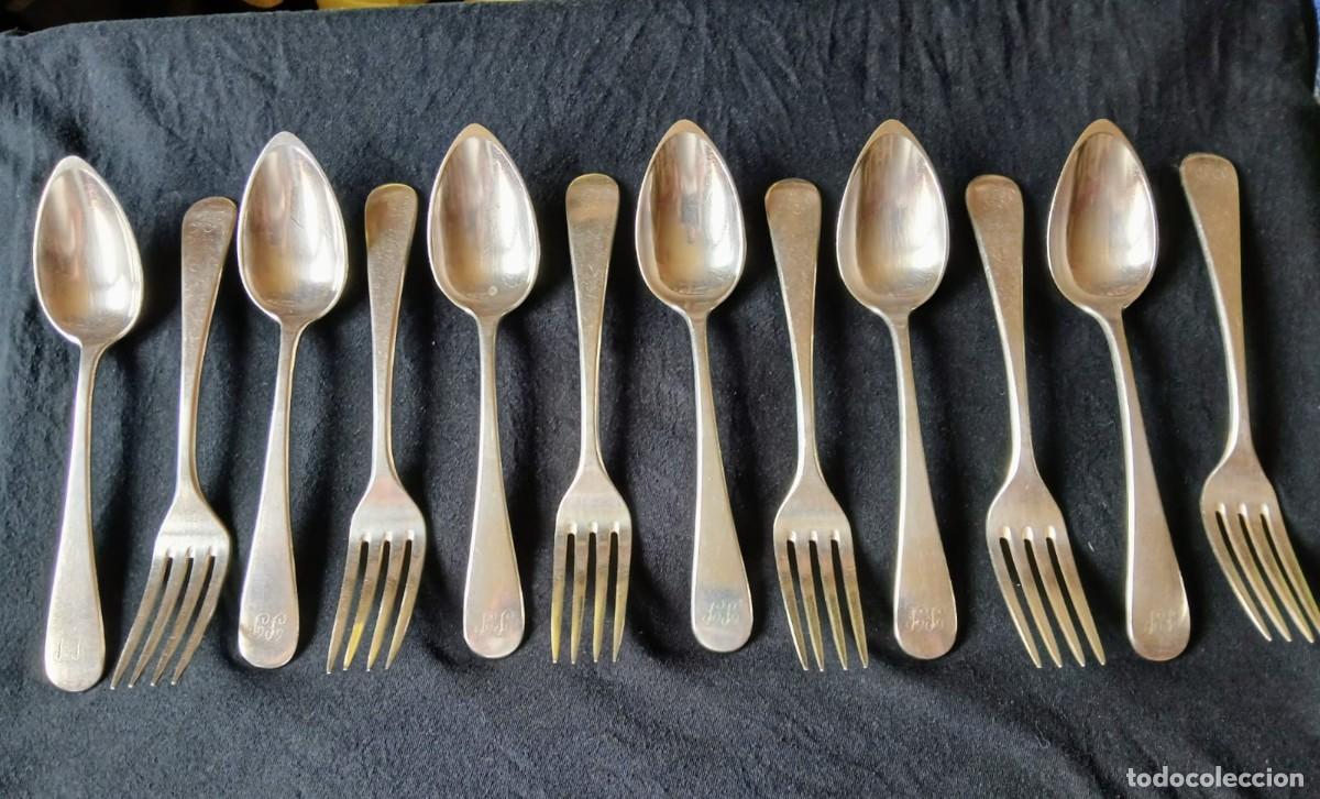 Antig&uuml;edades: Juego de 12 cubiertos antiguos (6 cucharas y 6 tenedores) Hijos de L. Meneses (Madrid)