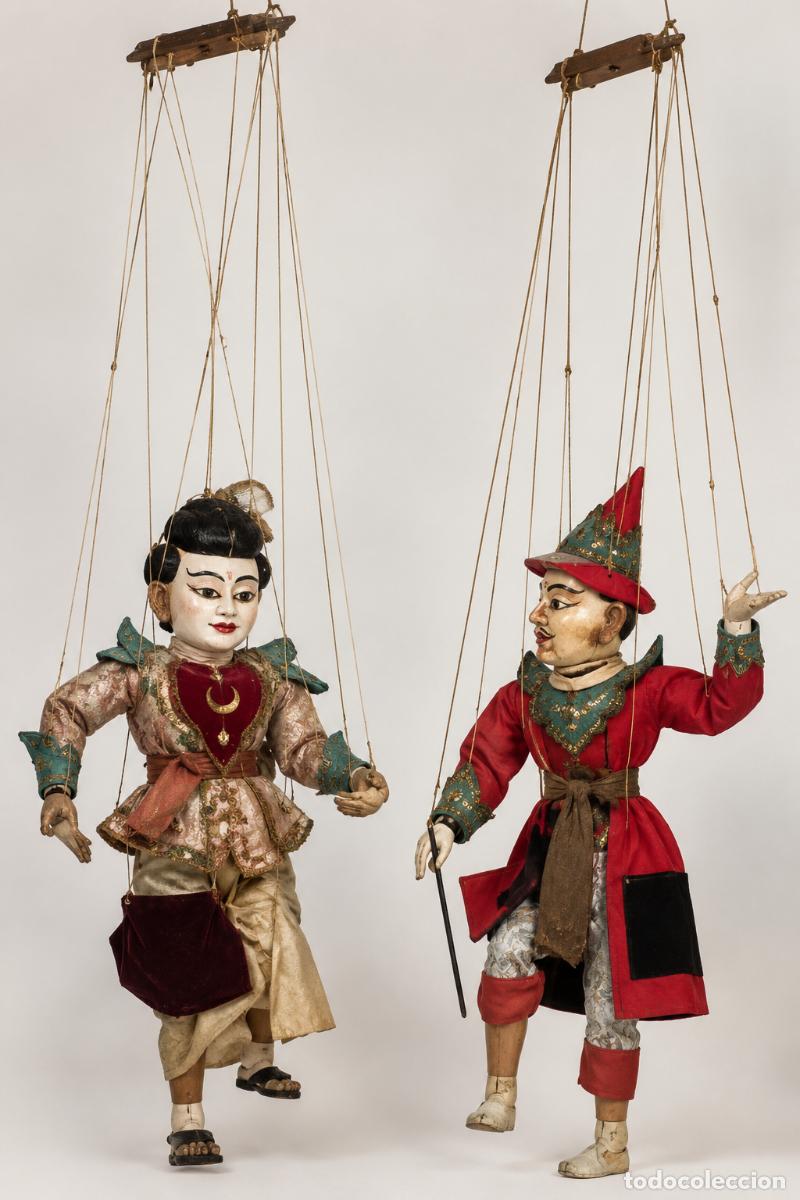 Antig&uuml;edades: Pareja de marionetas tailandesas Khon pintadas a mano