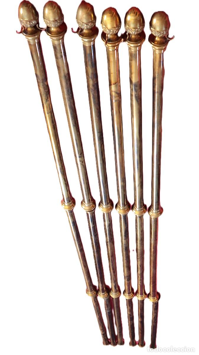 Antig&uuml;edades: Conjunto de varales procesionales para un palio de de seis varas. Bronce dorado. Pps. S. XX.