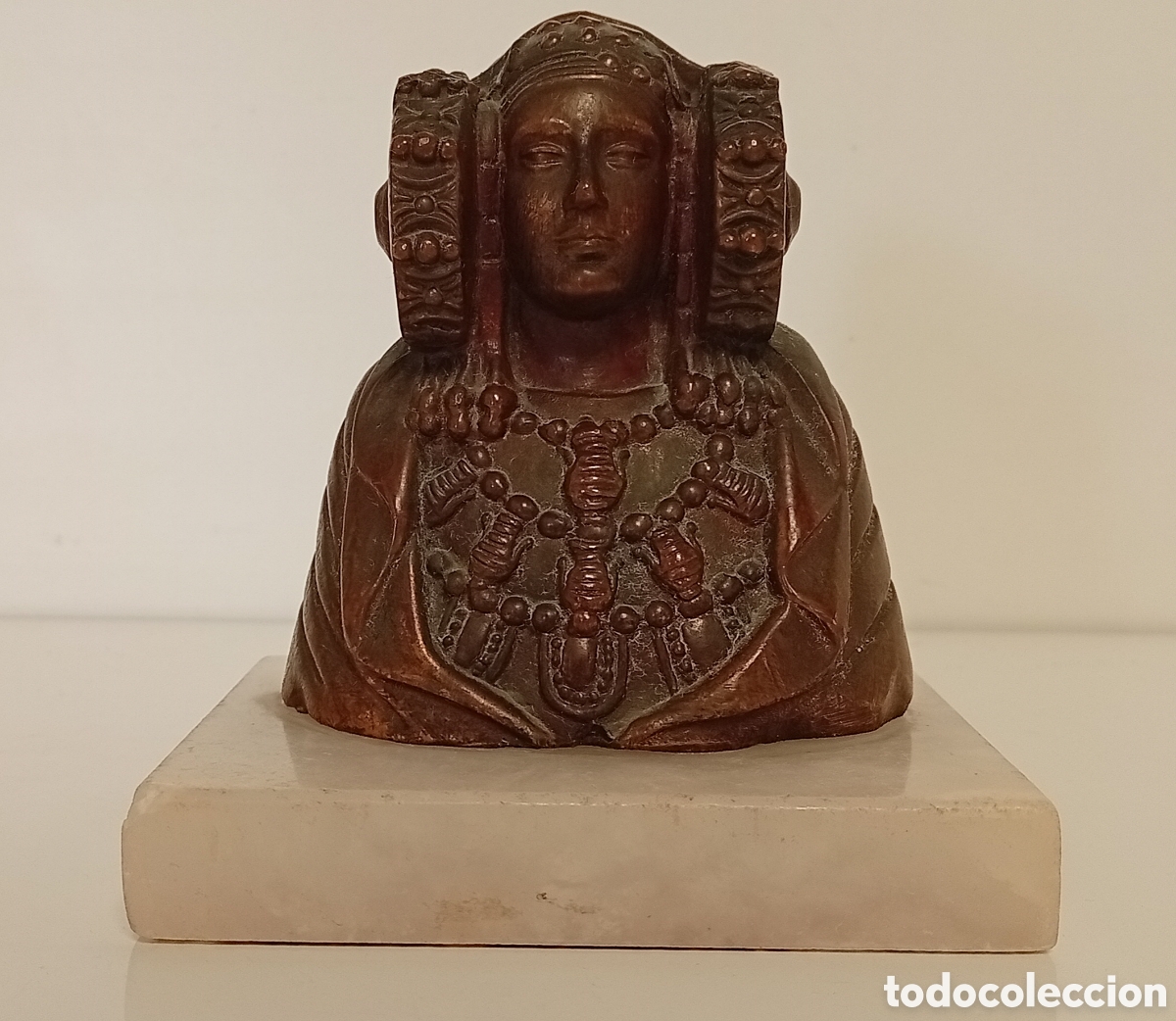 Antig&uuml;edades: .BUSTO DAMA DE ELCHE EN BRONCE SOBRE MARMOL - Foto 5
