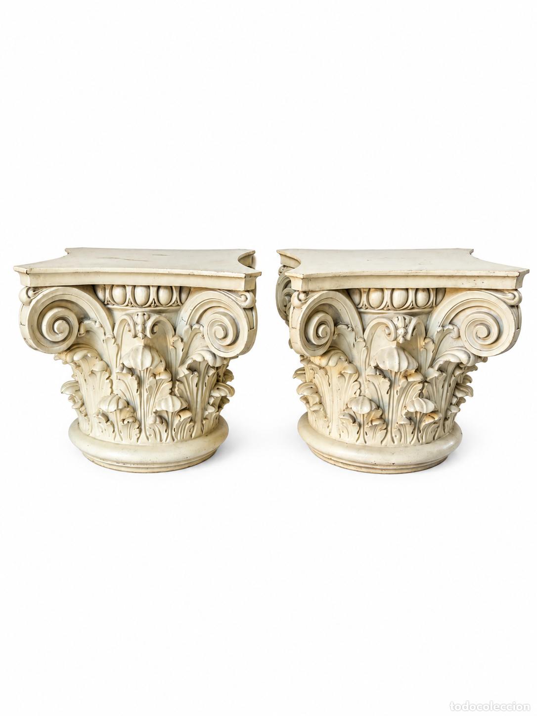 Antig&uuml;edades: Decorativos Capiteles de Columna Estilo Corintio - M&eacute;nsulas, Pedestales - S.XX - Bases de Resina