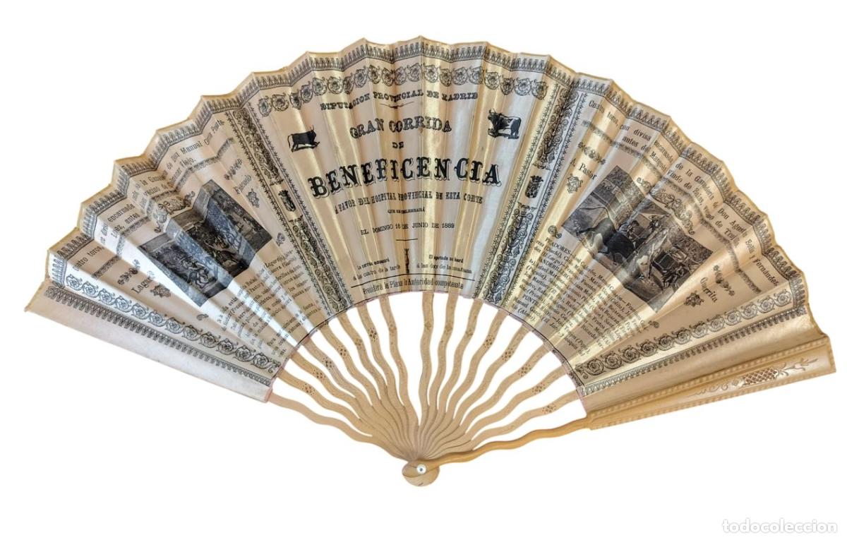 Antig&uuml;edades: ANTIGUO ABANICO DE CORRIDA DE TOROS. SEDA IMPRESA Y VARILLAJE DE MADERA. ESPA&Ntilde;A. C. 1889.