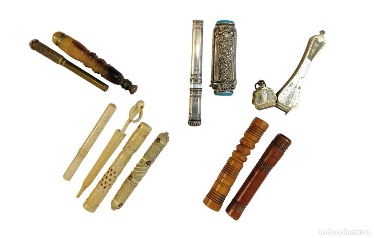 Antig&uuml;edades: COLECCI&Oacute;N DE FUNDAS PARA ALFILERES. MADERA, HUESO TALLADO, PLATA Y METAL. ESPA&Ntilde;A. SIGLOS XIX-XX.