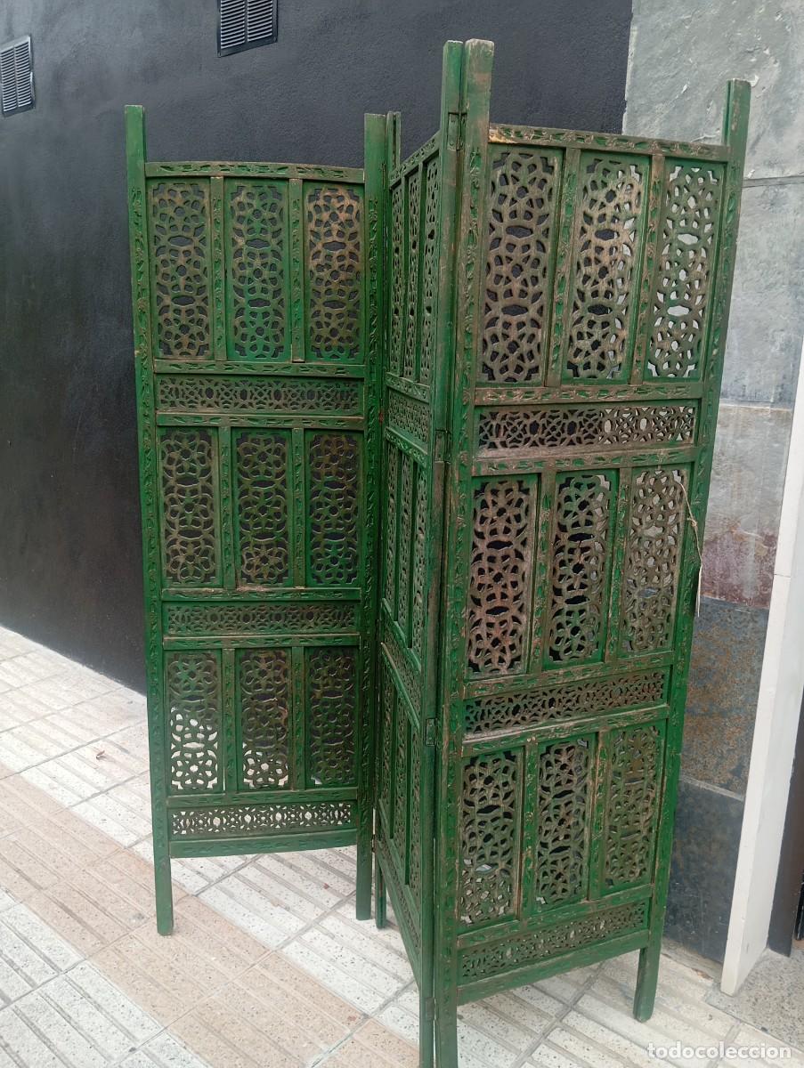 Antig&uuml;edades: Biombo/separador de muebles verde - Foto 3