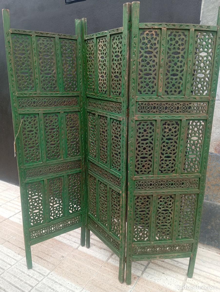 Antig&uuml;edades: Biombo/separador de muebles verde - Foto 4