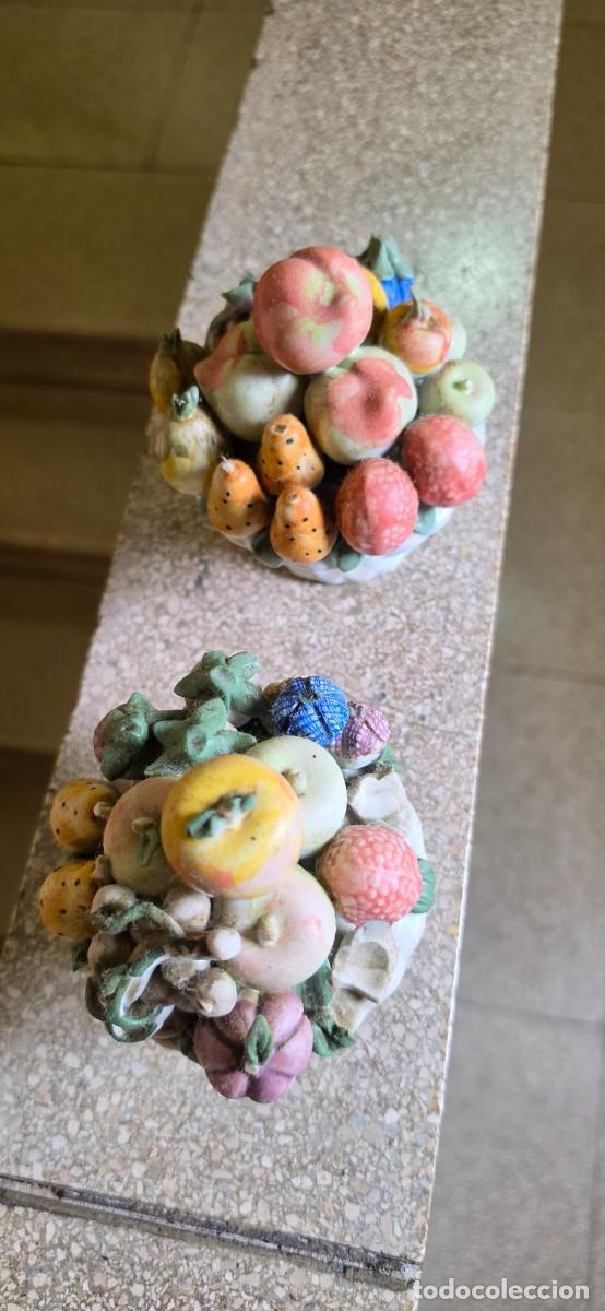 Antig&uuml;edades: Preciosa pareja fruteros antiguos barro pintado peque&ntilde;o tama&ntilde;o muy antiguos