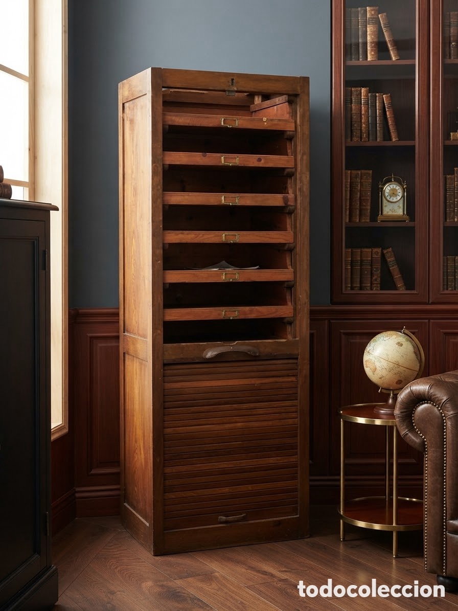 Antig&uuml;edades: Antiguo archivador / mueble persiana vintage de madera noble