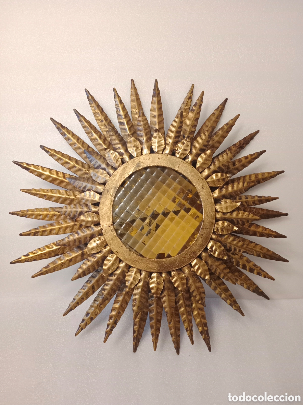 Antig&uuml;edades: Lampara sol original dorada pan oro vintage sunburst