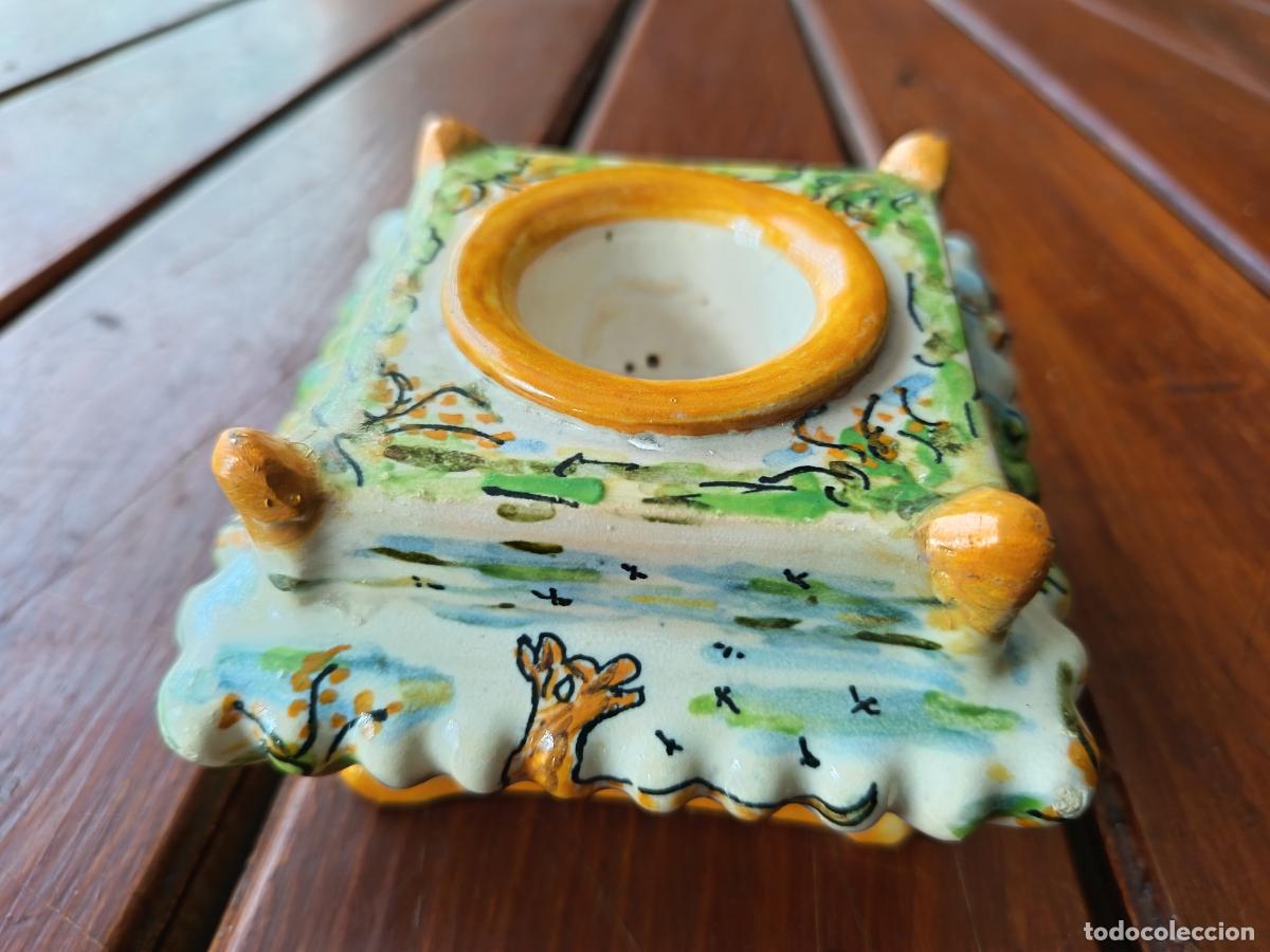 Antiquit&eacute;s: ANTIGUO TINTERO CERAMICA DE TALAVERA. 10 CM LADO - 6 CM ALT.