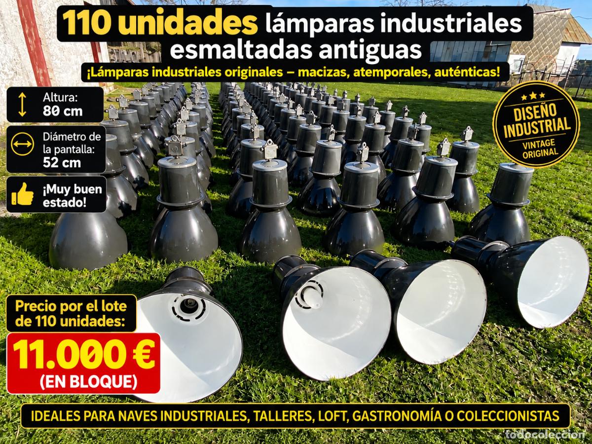 Antig&uuml;edades: 110 l&aacute;mparas industriales esmaltadas antiguas