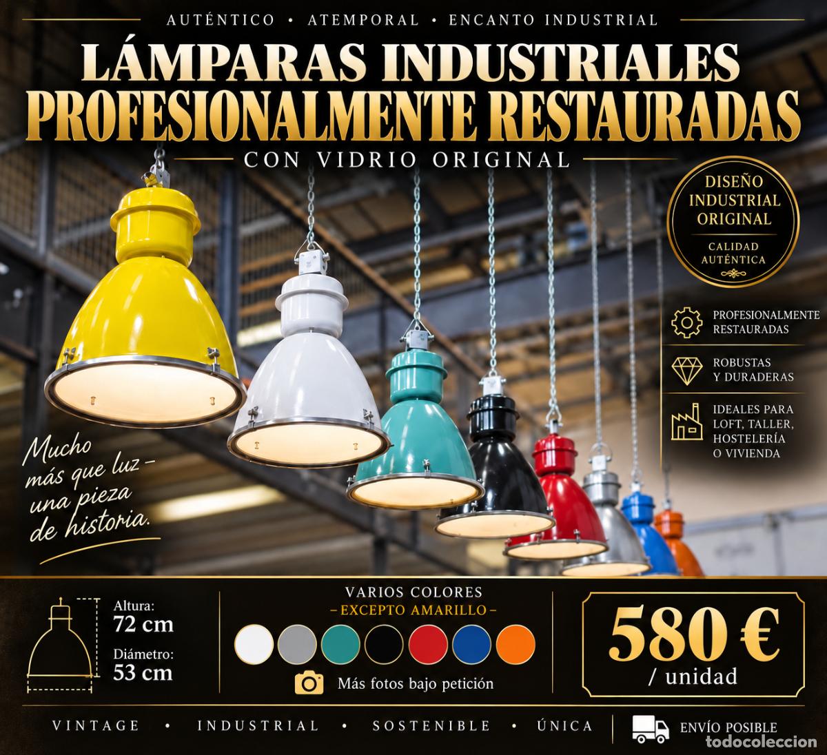 Antig&uuml;edades: L&aacute;mpara industrial original de los a&ntilde;os 50 &ndash; restaurada