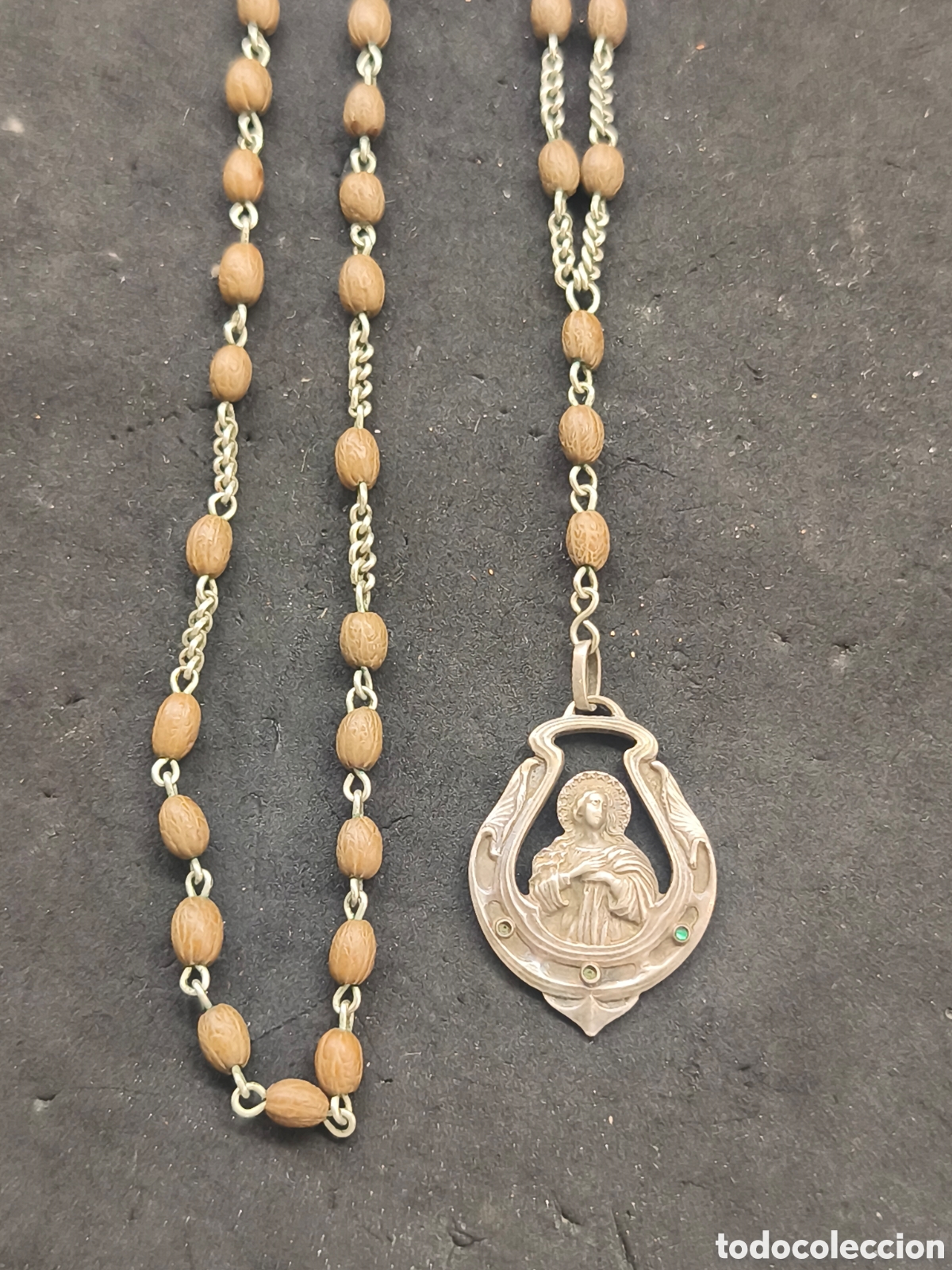 Antig&uuml;edades: Rosario de plata con medalla virgen 45cm