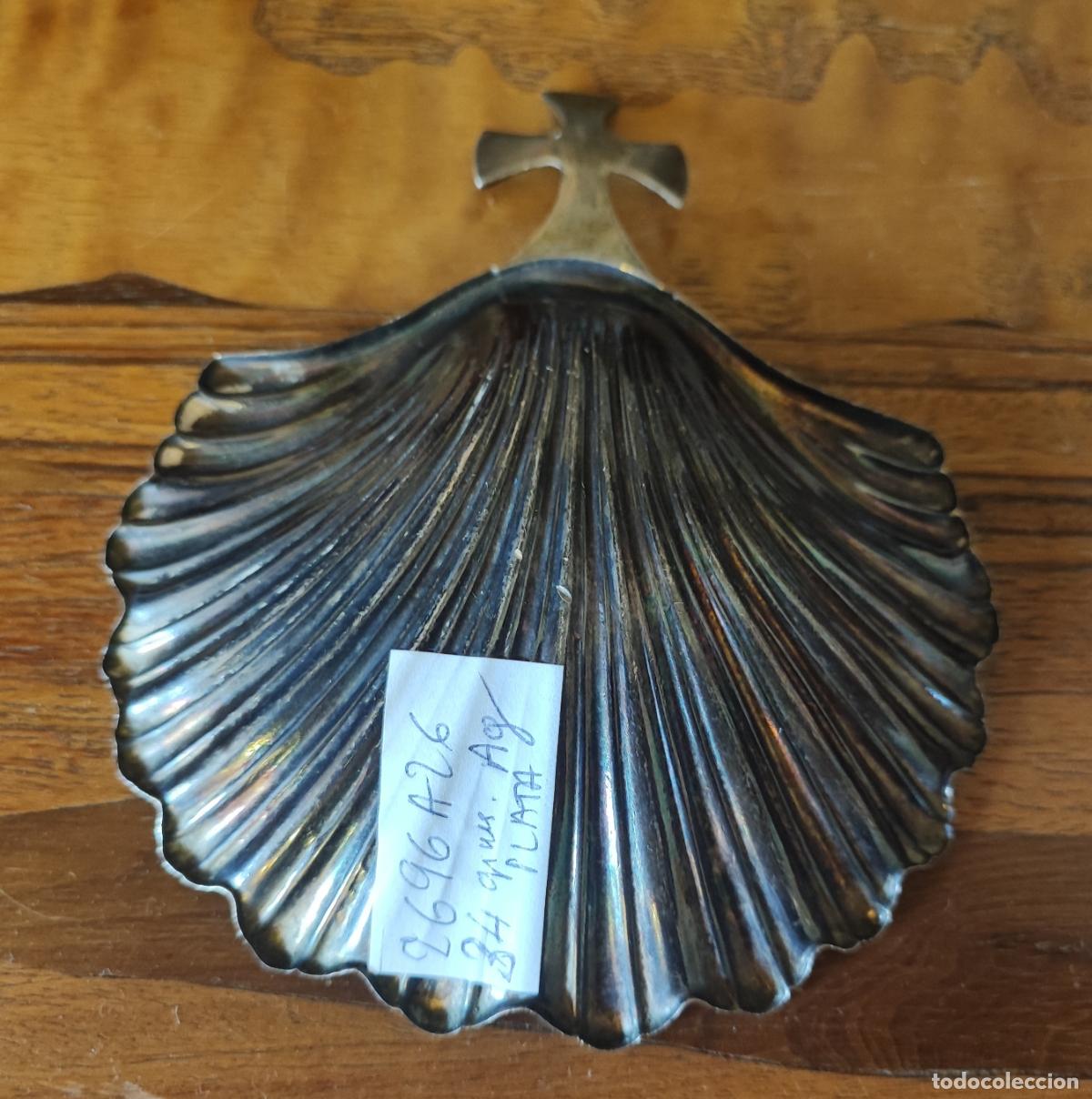 Antig&uuml;edades: CONCHA BENDITERA DE PLATA CONTRASTADA Y FIRMA - Foto 2