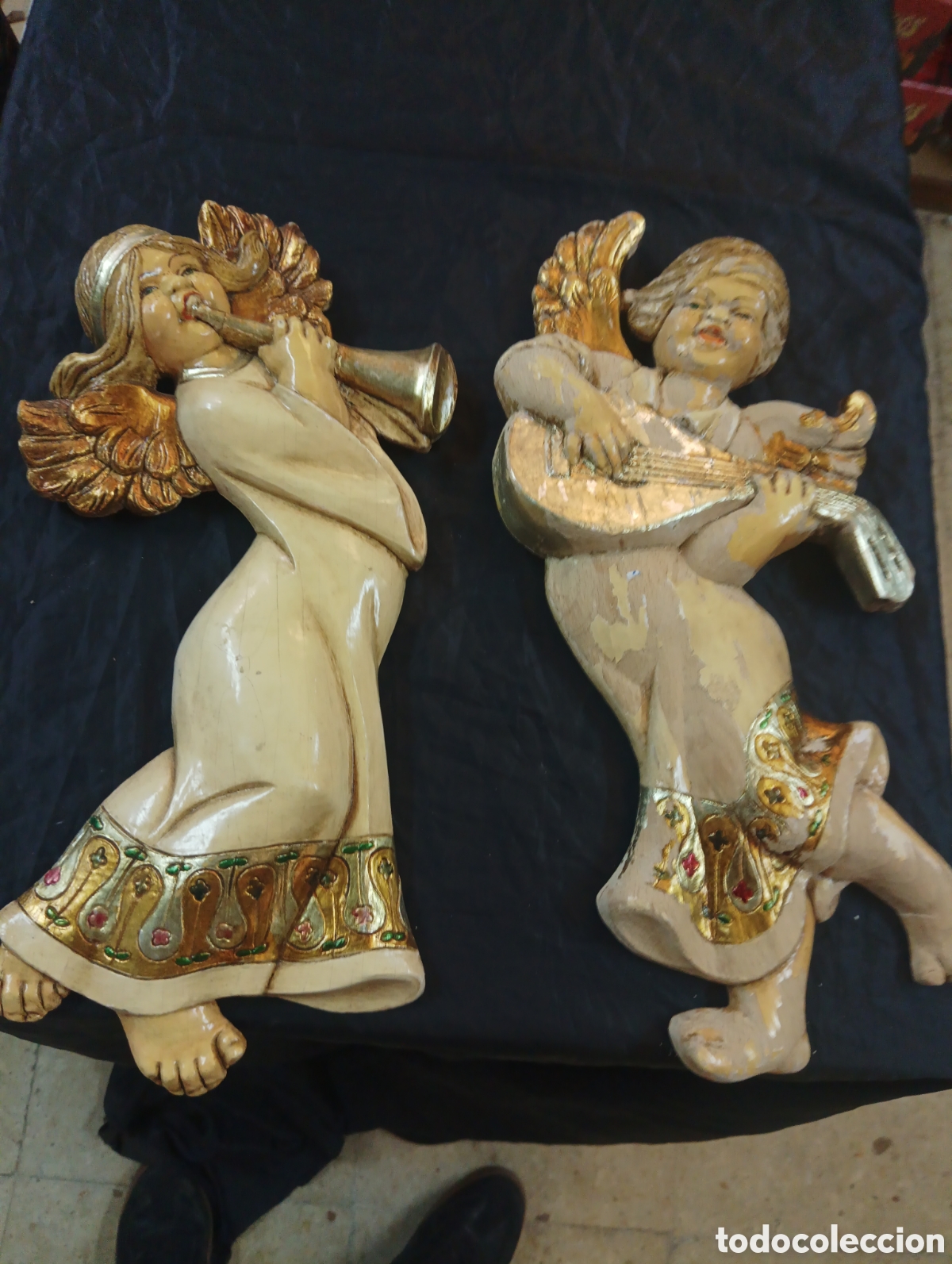 Antig&uuml;edades: PAREJA DE ANGELES DE MADERA