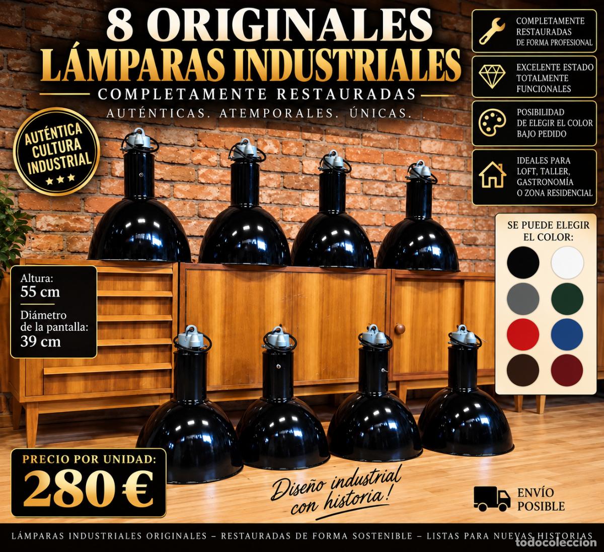 Antig&uuml;edades: 8 l&aacute;mparas industriales originales &ndash; completamente restauradas