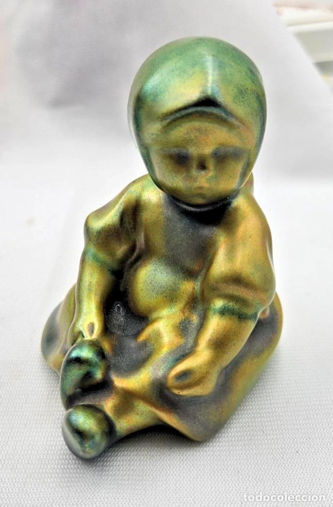 Antig&uuml;edades: FIGURINE CERAMIQUE VERT IRIS&Eacute; HONGROISE MANUFACTURE ZSOLNAY A PECS BEL ETAT