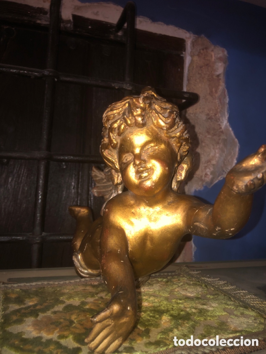 Antiques: Antiguo Querub&iacute;n / &Aacute;ngel Barroco en Madera Tallada y Dorada &ndash; S. XVIII-XIX