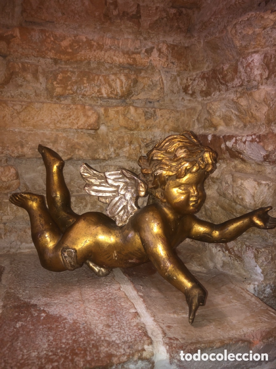 Antig&uuml;edades: Antiguo Querub&iacute;n / &Aacute;ngel Barroco en Madera Tallada y Dorada &ndash; S. XVIII-XIX