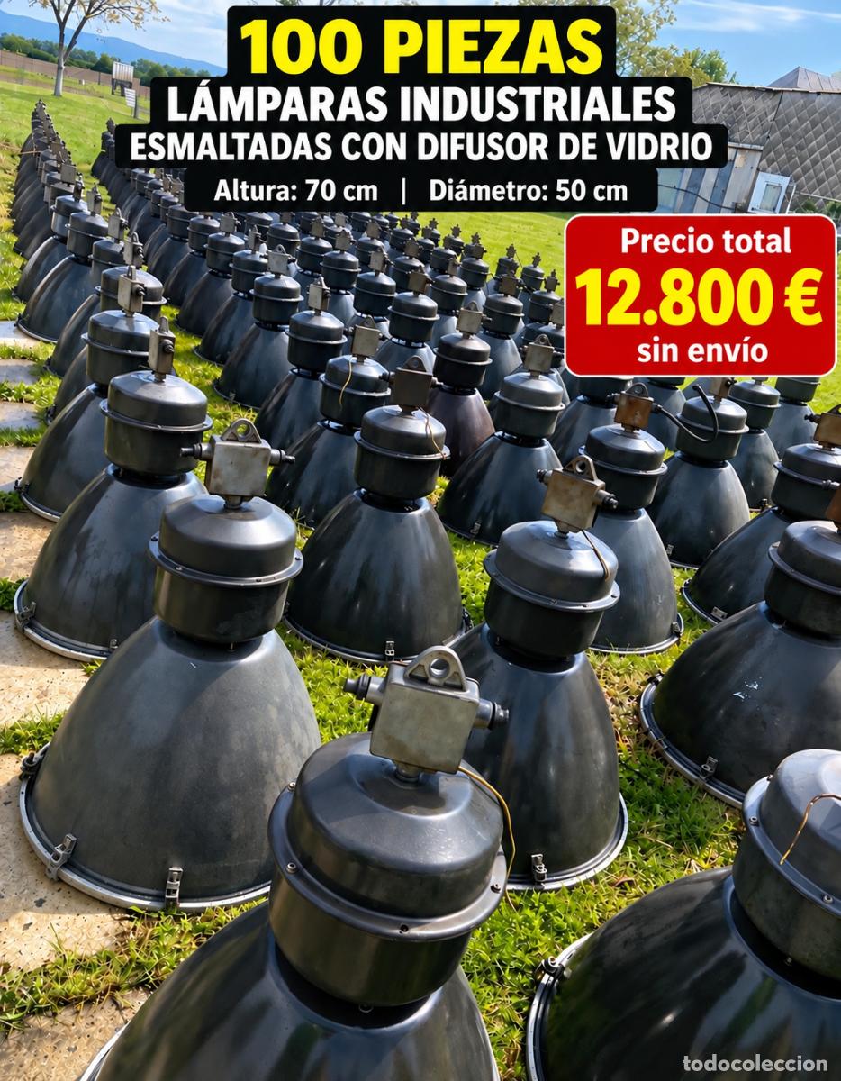 Antig&uuml;edades: 100 l&aacute;mparas industriales esmaltadas originales &ndash; lote completo